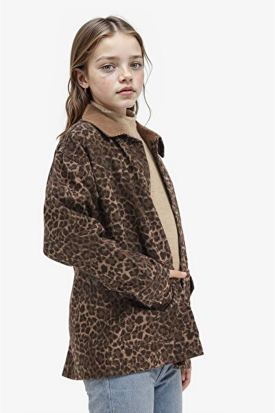 DeFacto Cămașă cu mânecă lungă din gabardină pentru fete Flare Fit imprimeu leopard G5389A825AU