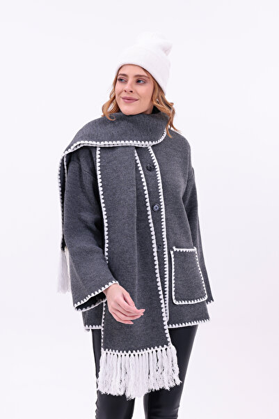 saint majesta Women's Embroidered Scarf Thick Cashmere Knitwear Jacket-Cardigan |   Extra Warm Winter