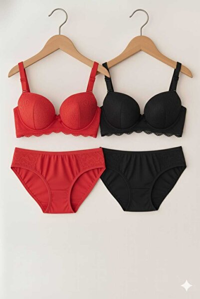 SOFENNA Women's Supported Lace Padded (Wired) 2-Piece Bra Set