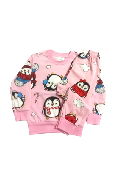 Arya Nisa Kids Girls' Penguin Printed 100% Cotton Fleece-Lined Pajama Set