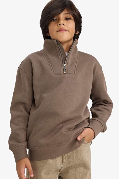 DeFacto Boy's Half Zipper Soft Fleece Inside Sweatshirt G5547A825Cw