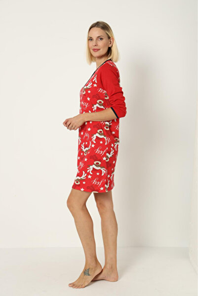 embody Women's Christmas nightdress, reindeer print, red