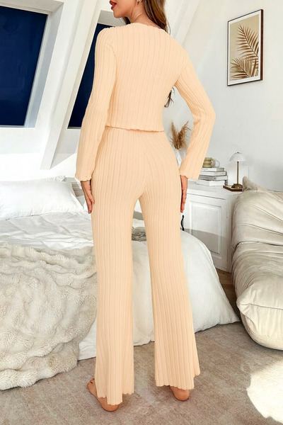 Biraltı Moda Bow Detailed Long Sleeve Cotton Women's Pajama Set