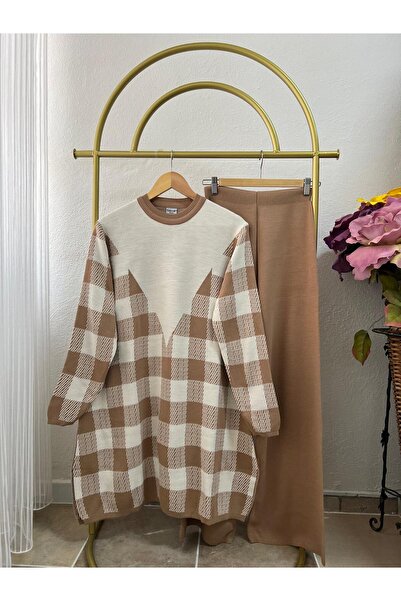 PALME D'OR Women's Checkerboard Patterned Knitwear Trouser Set