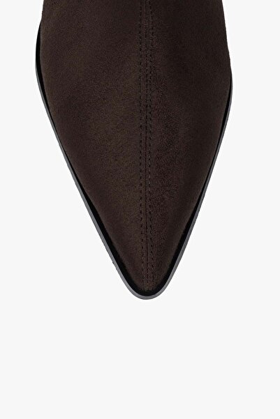 Shoeberry Women's Lula Bitter Brown Suede Short Pointed Heeled Boots