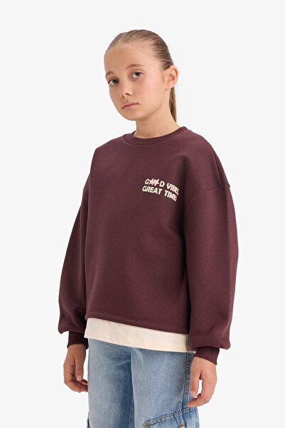 DeFacto Φούτερ για κορίτσια Overshirt Fit Back με τύπωμα με μαλακό χνουδωτό εσωτερικό μέρος G6263A825WN