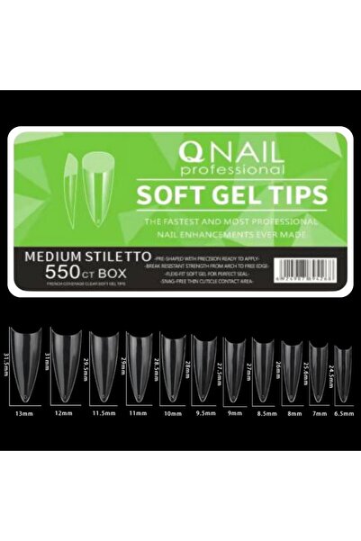 QNAİL PROFESSİONAL Soft Jel Tips Protez Tırnak Tips Uzatma Yeni Nesil 550 Adet Medium Stiletto