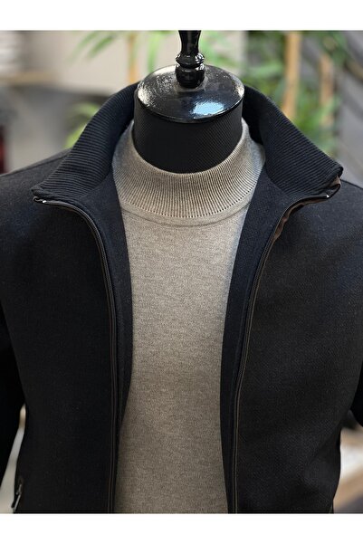 SAVARA Men's Six-Elastic Cashmere Coat, Wool Fabric, Regular Fit, Mock Neck (Can Be Worn Backwards)