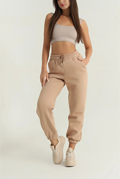 ZENGEZUR MALL Drnds 3 Thread Fleece-Lined Leg Elasticated Sweatpants Biscuit İs001 (220655) (Size: m)