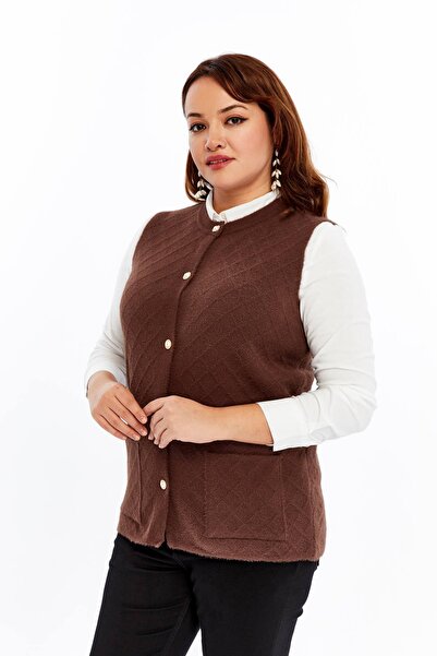 Laden Women's Knitwear Bearded Plus Size Mother Winter Vest