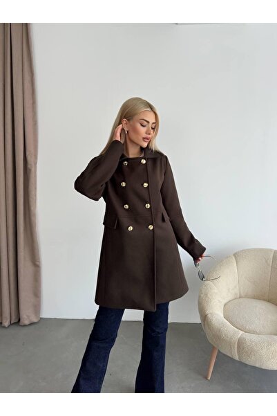 Ekim Store معطف ميدي مزين بأزرار وحزام