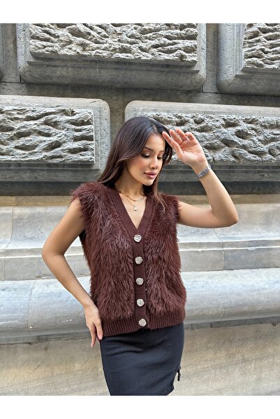ikomteks Plush Knitwear Buttoned Vest