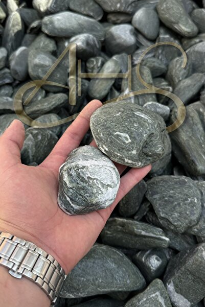 AHS Green Angel Dolomit Çakıl Taşı Yeşil Beyaz Çizgili 6-10 Cm 1 Kg Dekoratif...