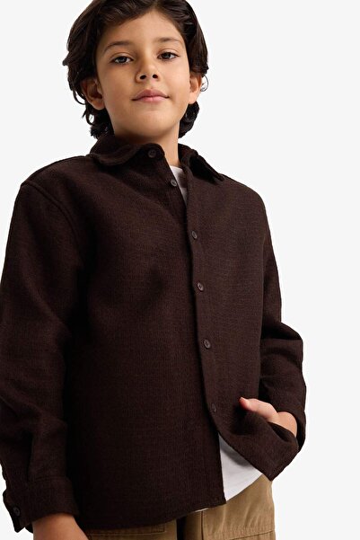 DeFacto Boy's Oversized Wide Fit Polo Neck Waffle Long Sleeve Shirt G3710A825Cw