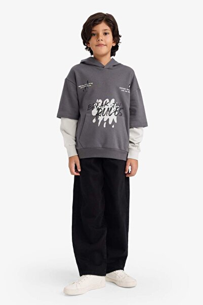 DeFacto Boy's Hooded Printed Soft Fleece Inside Sweatshirt G5558A825Cw