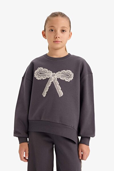 DeFacto Girl's Overshirt Fit Printed Soft Furry Inside Sweatshirt G6269A825Wn