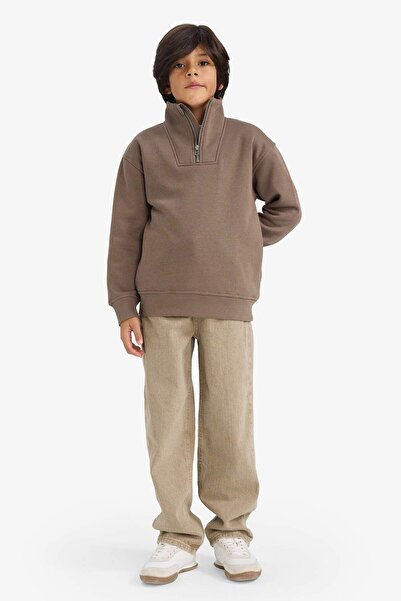 DeFacto Boy's Half Zipper Soft Fleece Inside Sweatshirt G5547A825Cw