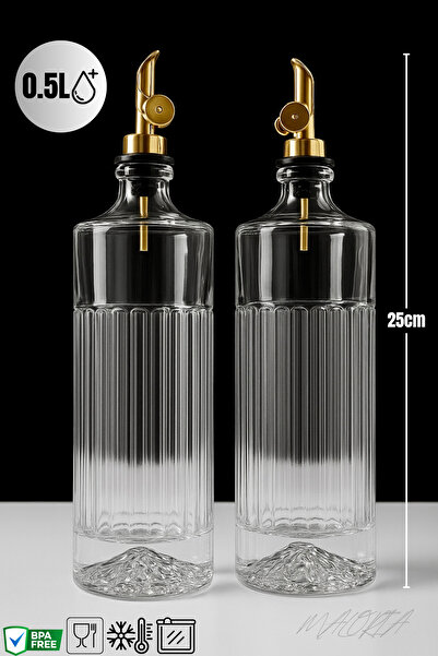 Maloria Gold Tıpalı Dağ Figürlü Kalın Yuvarlak Cam Yağlık, Sirkelik, Sosluk Seti | 2'li - 500ml + 500ml