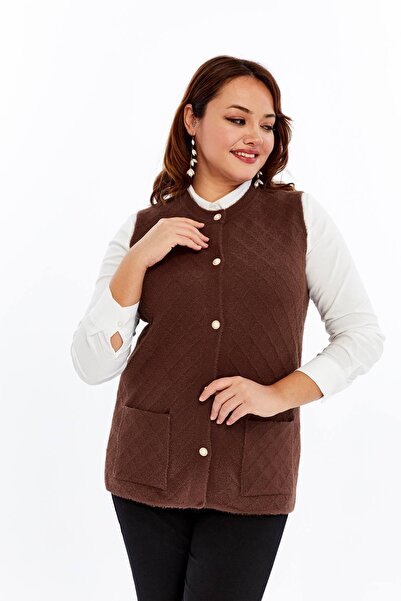 Laden Women's Knitwear Bearded Plus Size Mother Winter Vest