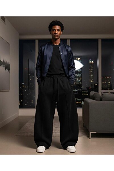LACKH Pre-Painted Black Men's Wide Leg Sweatpants Flexible Comfortable Loose Fit Tonfi̇x