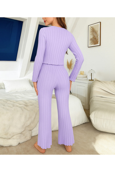 Biraltı Moda Bow Detailed Long Sleeve Cotton Women's Pajama Set