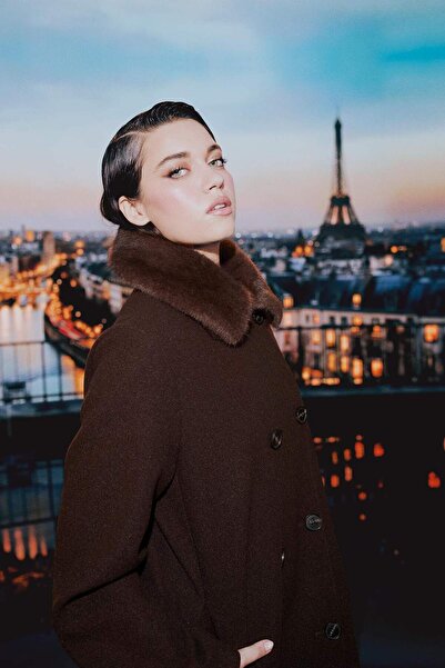 DeFacto Afra X Detachable Faux Fur Collar Regular Fit Buttoned Long Cashmere Coat with Pockets F5574Ax25Wn