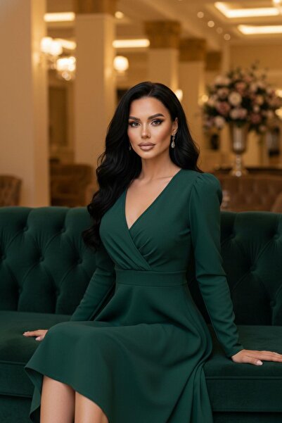 Mossta Elegant Casual & Formal Midi Emerald Green Dress