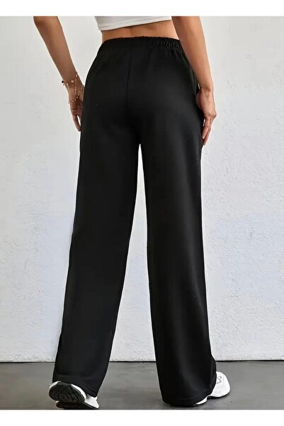 LACKH Pre-Painted Black Women's Wide-Leg Sweatpants Flexible Comfortable Loose Fit