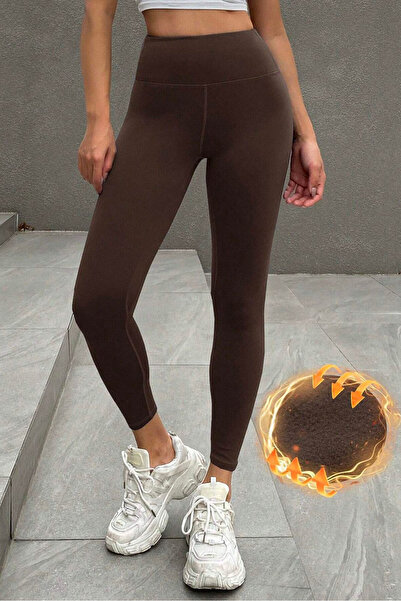 SV Sun Victoria Women's Brown Fleece Lined Gathering Soft Leggings