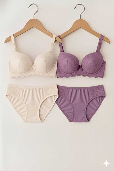 SOFENNA Women's Supported Lace Padded (Wired) 2-Piece Bra Set