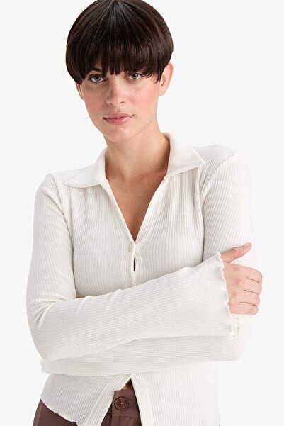 DeFacto Fitted Polo Neck Ribbed Camisole Cardigan G3057Ax25Wn