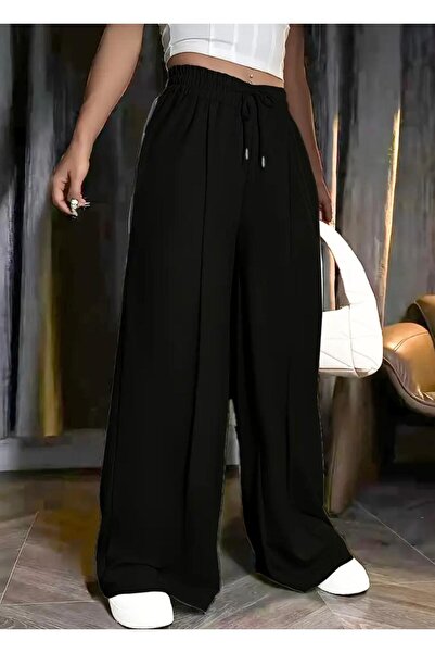 LACKH Pre-Painted Black Women's Wide-Leg Sweatpants Flexible Comfortable Loose Fit