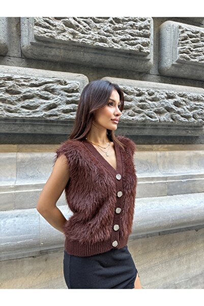 ikomteks Plush Knitwear Buttoned Vest