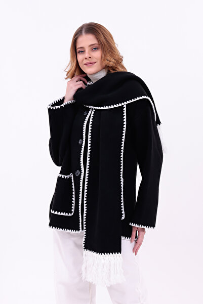 saint majesta Women's Embroidered Scarf Thick Cashmere Knitwear Jacket-Cardigan |   Extra Warm Winter