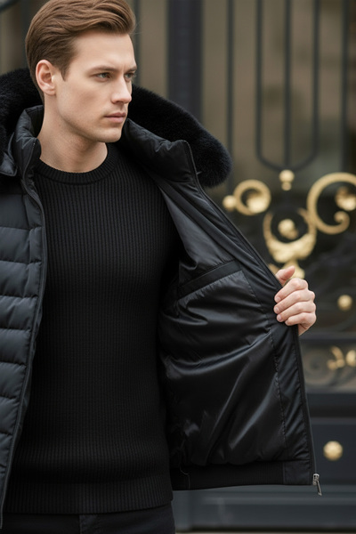 MOVENTO Men's Fur Hooded Puffer Jacket