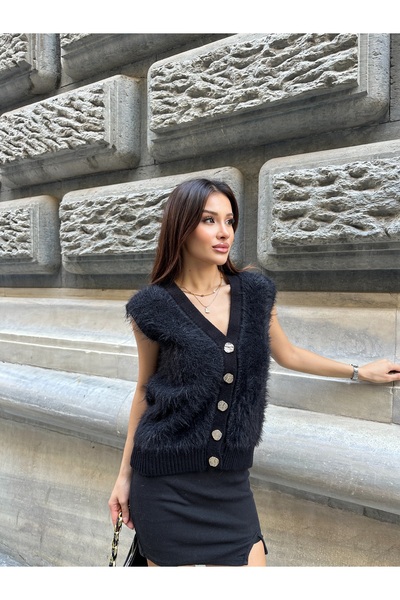 ikomteks Plush Knitwear Buttoned Vest