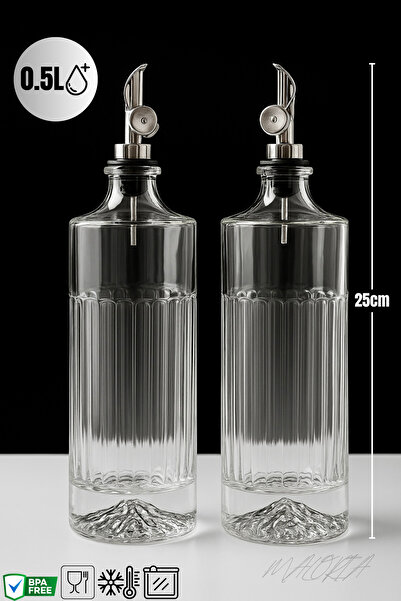 Maloria Gümüş Tıpalı Dağ Figürlü Kalın Yuvarlak Cam Yağlık, Sirkelik, Sosluk Seti | 2'li - 500ml + 500ml