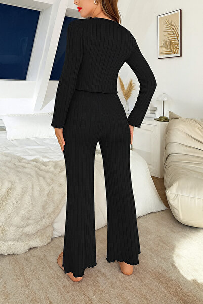 Biraltı Moda Bow Detailed Long Sleeve Cotton Women's Pajama Set