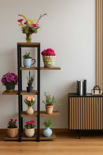 Sophis Home Dekoratif 5 Raflı Metal Çiçeklik Saksı Standı Saksılık