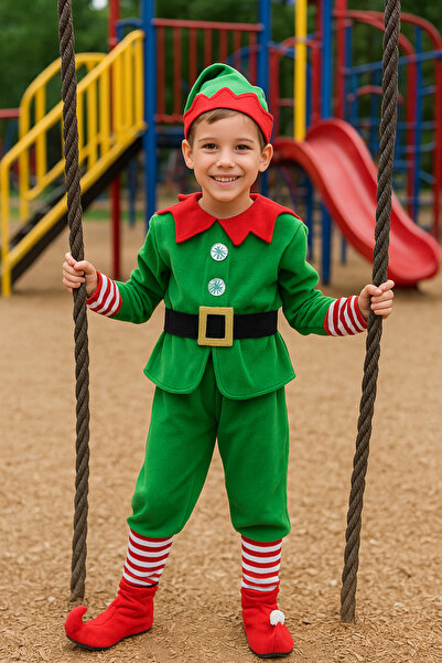 VENITIVO VINDEM CELOR INTELIGENTI Costum Spiridus, Elf de Craciun pentru Copii, Set 4 Piese, 4–7 Ani