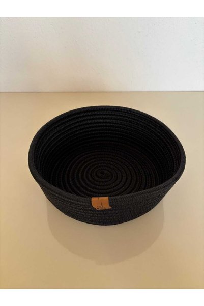 MTG JÜT TASARIM Black Round Jute Basket – Multi-Purpose Organizer and Bread Basket