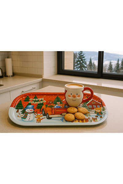 ATAGİFT HEDİYELİK Christmas Themed Metal Serving Tray, Snowman Gift Truck Pre...