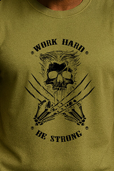 BESSA Καφέ με τύπωμα Αθλητικό μπλουζάκι με λαιμόκοψη από βαμβάκι χωρίς μανίκια Work Hard Ανδρικό