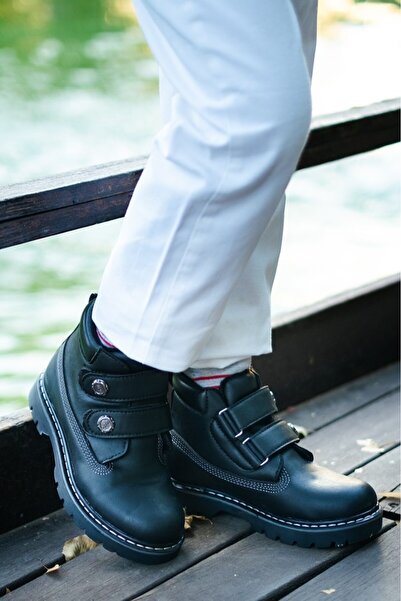 nuvora Siyah Tüylü Erkek Çocuk Bot – Fermuarlı ve Bağcıklı, Kışlık Kalın Taba...