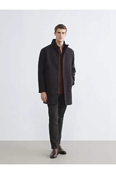 LC Waikiki Southblue Brown Standard Fit Mock Neck Men's Cashmere Coat