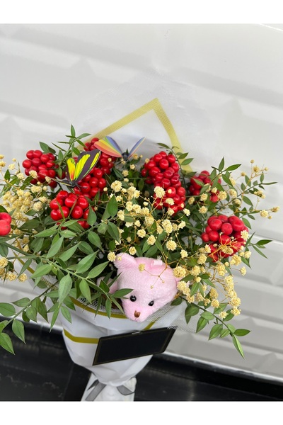 greendeco Kokina çiçeği 9 Dal aranjman beyaz buket (kelebek -ayıçık -cipso )