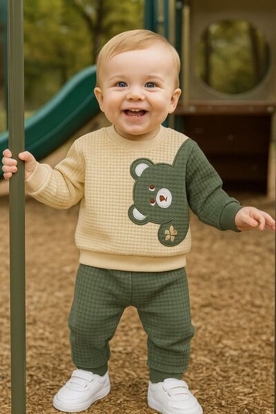 Baby Breeze Ayı Nakışlı Waffle Kumaş Bebek Alt Üst Takım – 6-9-12 Ay Yumuşak ...