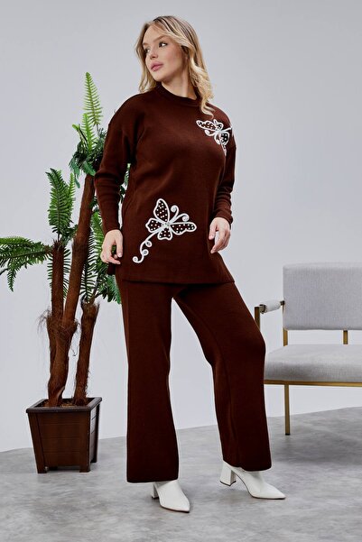 Jinx Wear Fashion Butterfly Lace Pearl Detail 2-Piece Acrylic Women's Knitwear Set