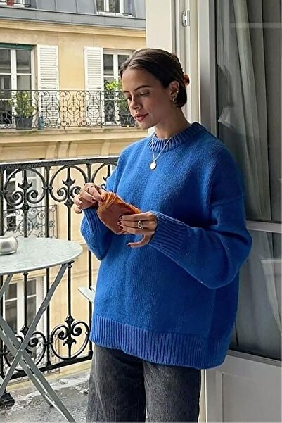 Elfin Crew Neck Oversize Knitwear Women's Sweater