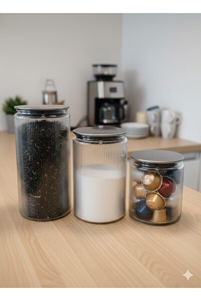 Blissra Vacuum Lid Set of 3- Corded Fabric Glass Food/Grain Storage Jars with Luxury Steel Lids